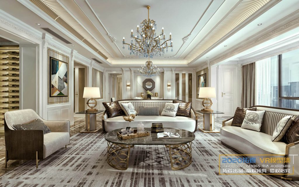 3d model of living room of model house in neoclassical villa - 3ds Max ...