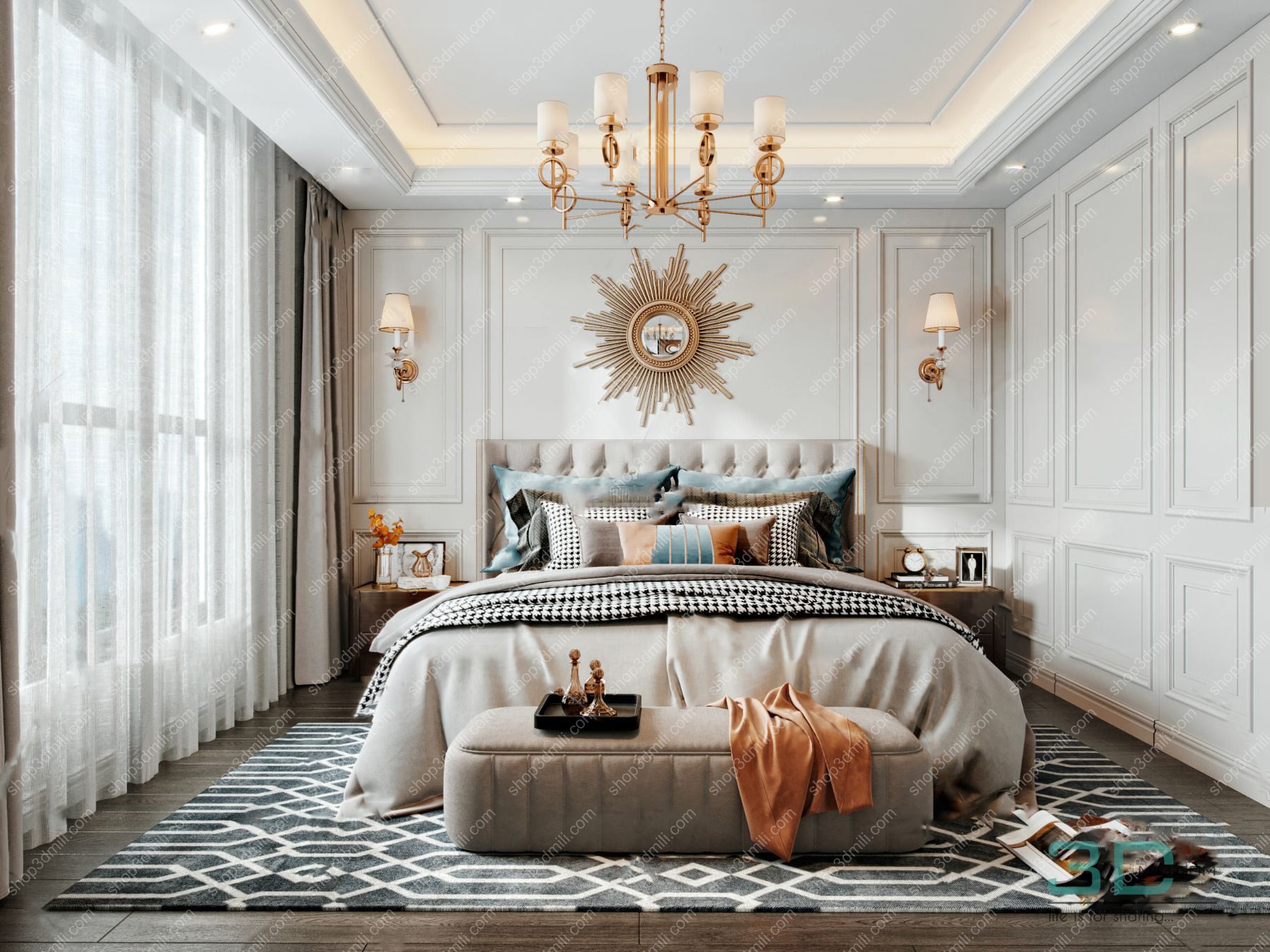 American light luxury bedroom master bedroom 3d model - 3ds Max Store ...