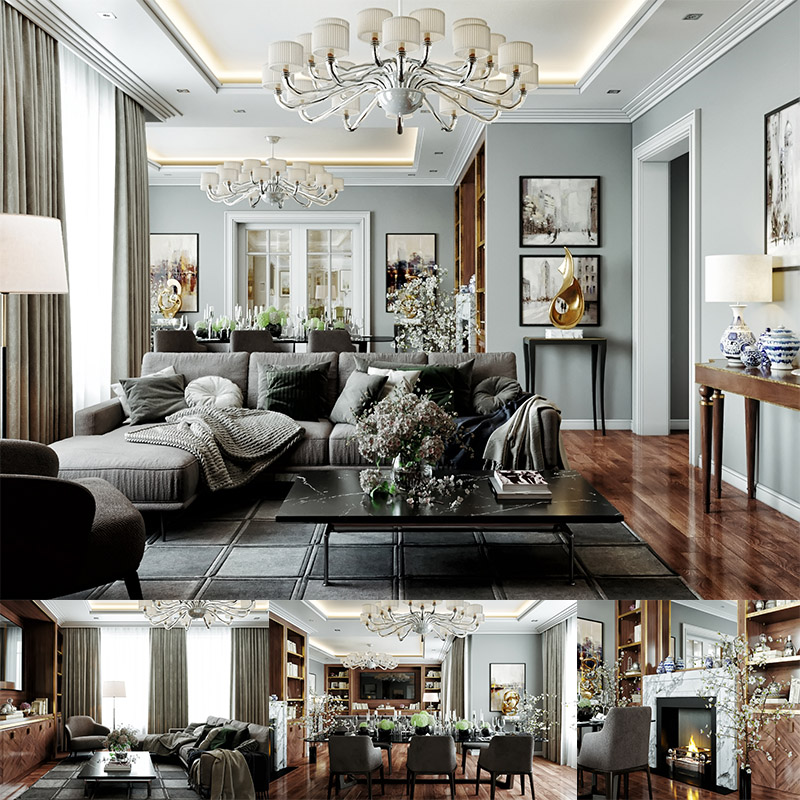 Nordic Light Luxury Living Room Dining Room 3d Model 